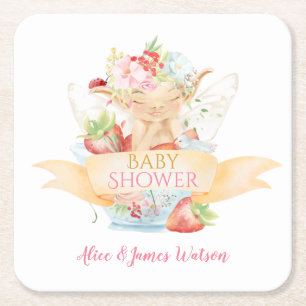 Dessous-de-verre Carré En Papier Baby shower Fille Delicate Fée Bébé