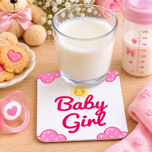 Dessous-de-verre Carré En Papier baby shower fille nuage rose