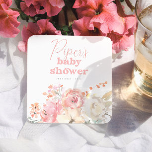 Dessous-de-verre Carré En Papier Baby Shower Fille Rose Floral Rétro