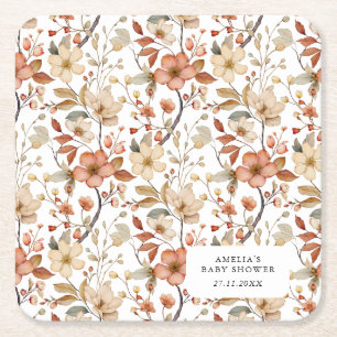 Dessous-de-verre Carré En Papier Baby shower fleur sauvage Floral Blanc Boho