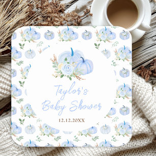 Dessous-de-verre Carré En Papier Baby shower Floral Citrouille bleu