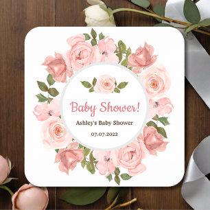 Dessous-de-verre Carré En Papier Baby shower floral de couleur Rose clair