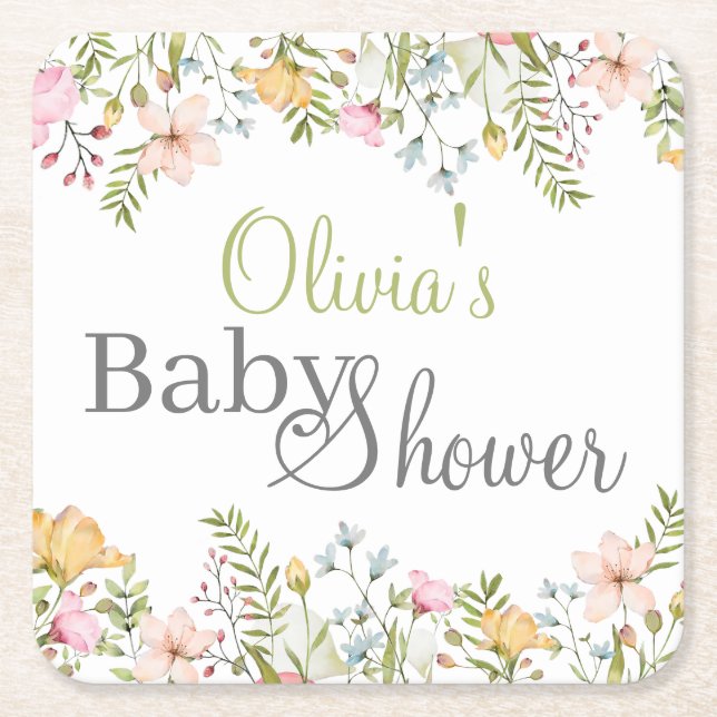 Dessous-de-verre Carré En Papier Baby shower floral Fleur sauvage coloré (Devant)