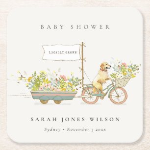 Dessous-de-verre Carré En Papier Baby shower Floral Golden Retriever cultivé locale