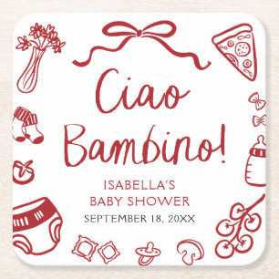 Dessous-de-verre Carré En Papier Baby shower Italien Pizza Ciao Bambino