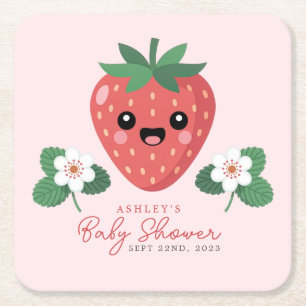 Dessous-de-verre Carré En Papier Baby Shower Kawaii Fraise
