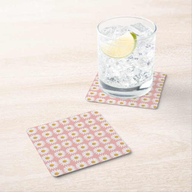 Dessous-de-verre Carré En Papier Baby Shower Motif Floral Daisy Rose Pâle (En situation)