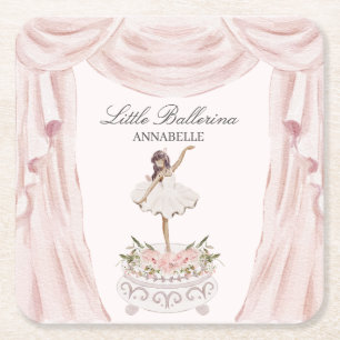 Dessous-de-verre Carré En Papier Baby shower ou anniversaire rose Little Ballerina