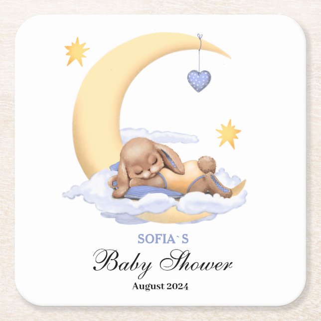 Dessous-de-verre Carré En Papier Baby shower papier dessous de verre un mignon lapi (Devant)