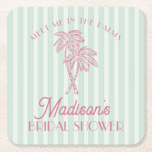 Dessous-de-verre Carré En Papier Baby Shower Pastel de Plage Printemps de la Palme