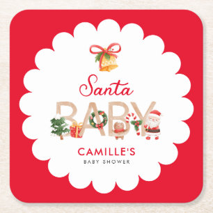 Dessous-de-verre Carré En Papier Baby shower Père Noël de Noël