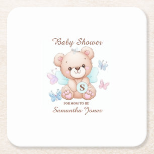 Dessous-de-verre Carré En Papier Baby shower personnalisé de l'ours
