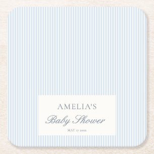 Dessous-de-verre Carré En Papier Baby Shower Personnalisé Rayure Bleue Blanche Clas
