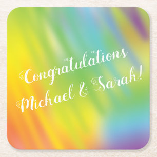 Dessous-de-verre Carré En Papier Baby shower Rainbow Tie Dye