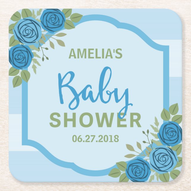 Dessous-de-verre Carré En Papier Baby shower Rose Blue Boy (Devant)