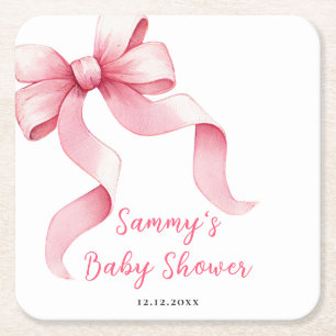 Dessous-de-verre Carré En Papier Baby shower rose Coquette Bow