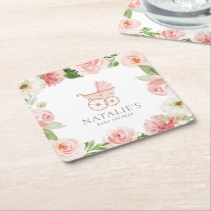 Dessous-de-verre Carré En Papier Baby shower rose Floral Fille Carré Dessous de ve