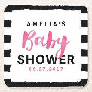 Dessous-de-verre Carré En Papier Baby shower rose noir et blanc chic