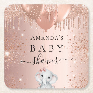 Dessous-de-verre Carré En Papier Baby shower rose parties scintillant d'or éléphant