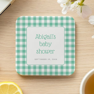 Dessous-de-verre Carré En Papier Baby Shower Rustique à Carreaux Vichy Vert Menthe