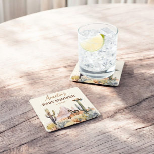 Dessous-de-verre Carré En Papier Baby-Shower Rustique Boho Wild West Garçon