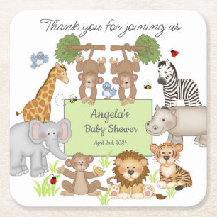 Dessous-de-verre Carré En Papier Baby shower Safari Animaux