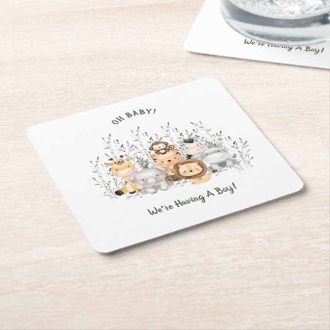 Dessous-de-verre Carré En Papier Baby shower Safari Animaux (Incliné)