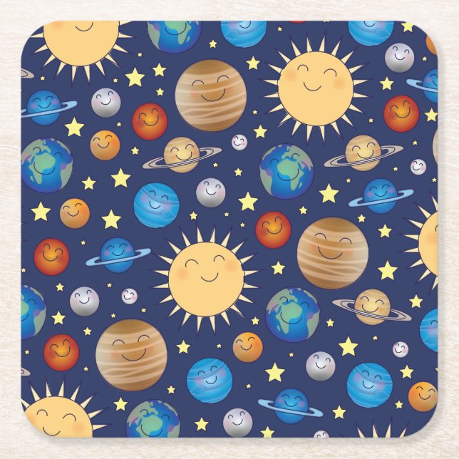 Dessous-de-verre Carré En Papier Baby shower spatial Galaxy Étoiles Universelles (Devant)