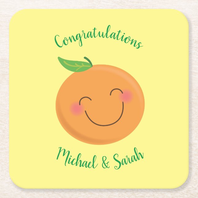 Dessous-de-verre Carré En Papier Baby shower Tangerine de Little Cutie (Devant)