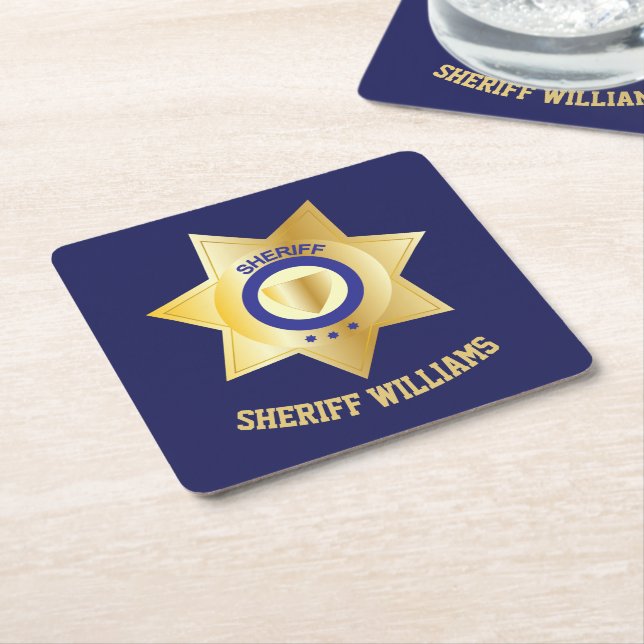 Dessous-de-verre Carré En Papier Badge Sheriff Amusant Personnalisé (Incliné)