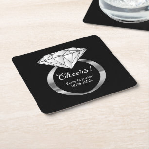 Dessous-de-verre Carré En Papier Bague de mariage diamant Cheers Texte personnalisé