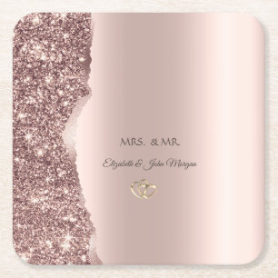 Dessous-de-verre Carré En Papier Bagues dorées avec paillettes or rose élégantes
