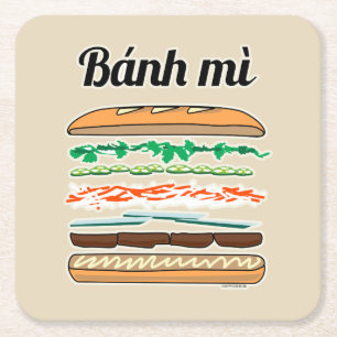 Dessous-de-verre Carré En Papier Baguette vietnamienne de pain français de sandwich