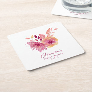 Dessous-de-verre Carré En Papier Baigneoire de mariage bohème aquarelle fleurs roug