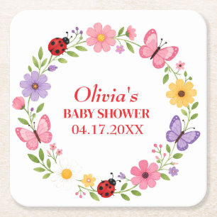 Dessous-de-verre Carré En Papier Baignoire Bébé Fille Fleur Sauvage Coccinelle