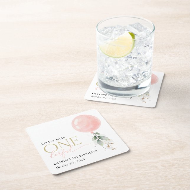 Dessous-de-verre Carré En Papier Balcon rose, Eucalyptus, Verdure, Premier Annivers (En situation)