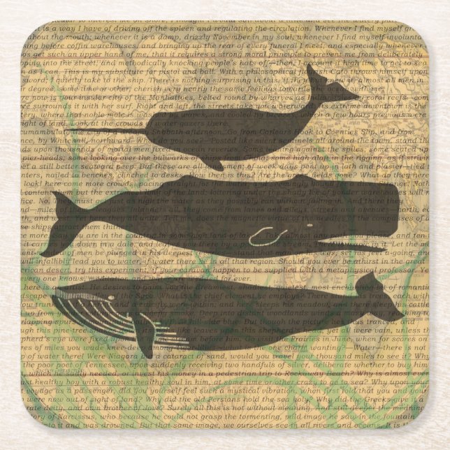 Dessous-de-verre Carré En Papier Baleine antique Vie marine (Devant)