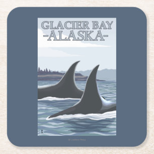 Dessous-de-verre Carré En Papier Baleines #1 - baie de glacier, Alaska d'orque