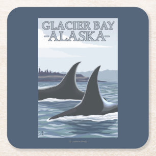 Dessous-de-verre Carré En Papier Baleines #1 - baie de glacier, Alaska d'orque