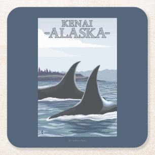 Dessous-de-verre Carré En Papier Baleines #1 - Kenai, Alaska d'orque