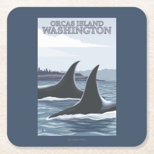 Dessous-de-verre Carré En Papier Baleines #1 - orques île, Washington d'orque