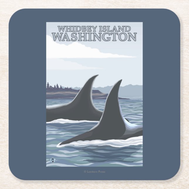 Dessous-de-verre Carré En Papier Baleines #1 - Whidbey, Washington d'orque (Devant)