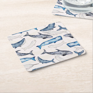Dessous-de-verre Carré En Papier Baleines aquarelles