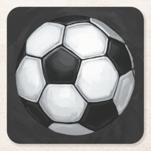 Dessous-de-verre Carré En Papier Balle de football noir et blanc