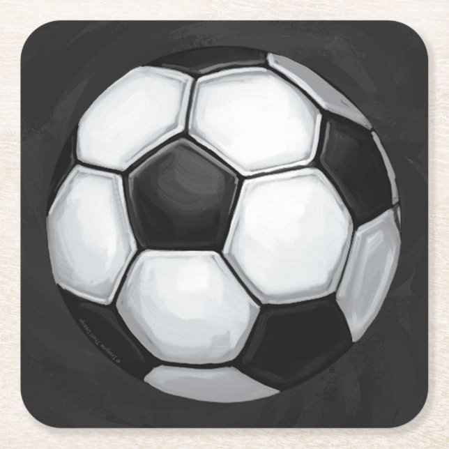Dessous-de-verre Carré En Papier Balle de football noir et blanc (Devant)