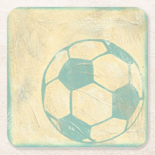Dessous-de-verre Carré En Papier Ballon de football bleu en pastel par Chariklia