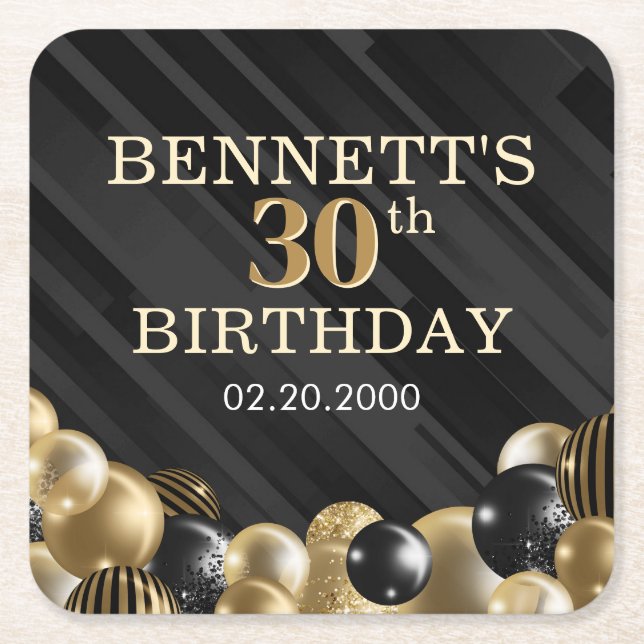 Dessous-de-verre Carré En Papier Ballons Black Gold Anniversaire (Devant)