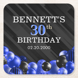 Dessous-de-verre Carré En Papier Balloons Bleu Noir Anniversaire serviettes