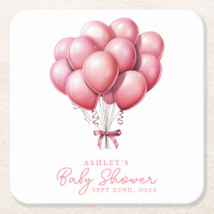 Dessous-de-verre Carré En Papier Balloons roses Aquarelle Baby shower fille
