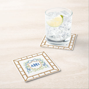Dessous-de-verre Carré En Papier Bambou et poitrine opiacée Monogramme